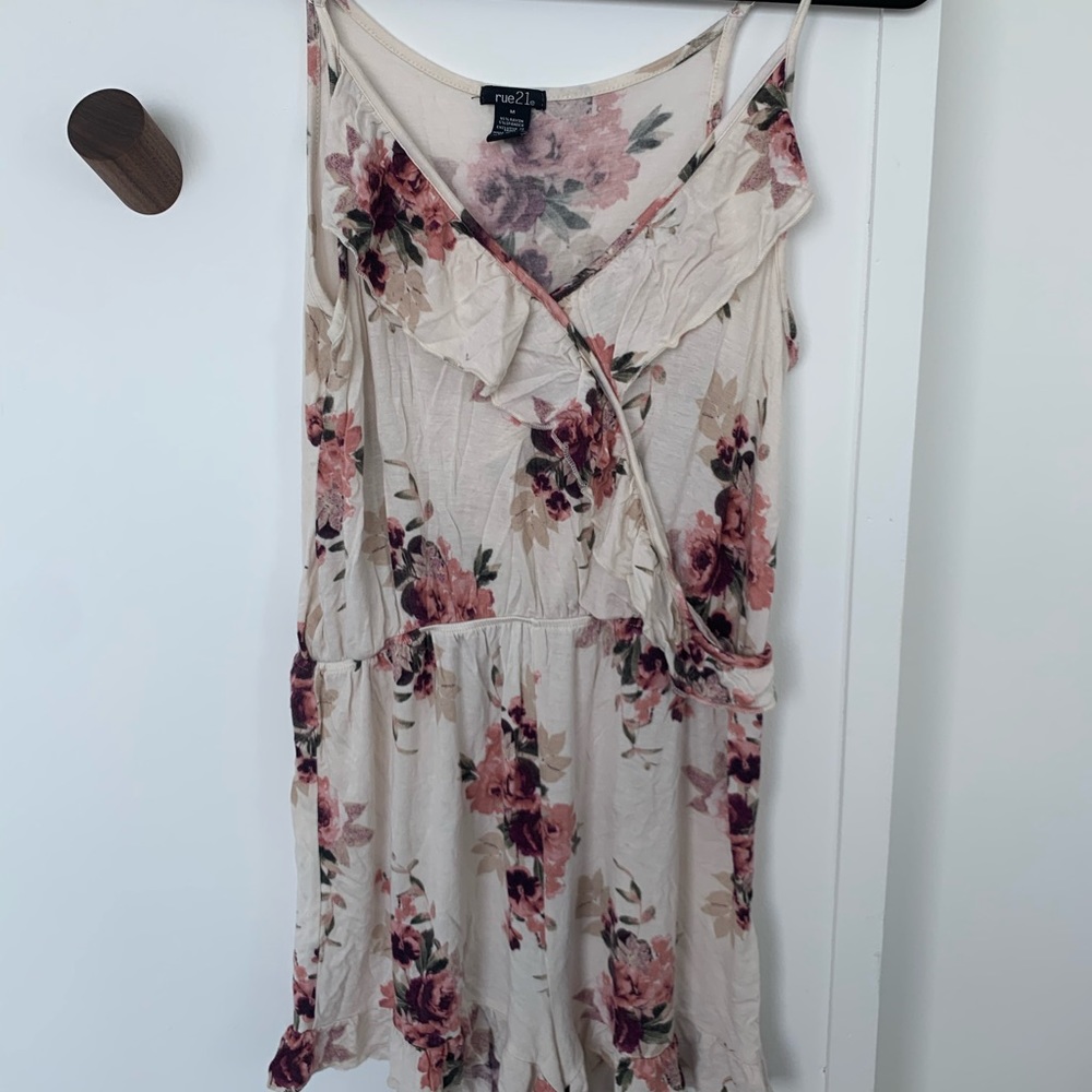 Rue 21 Cream and Floral Wrap Romper